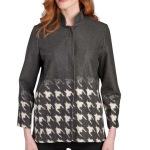 Peck & Peck Blazer Houndstooth Design Jacket Gray and White Size Large